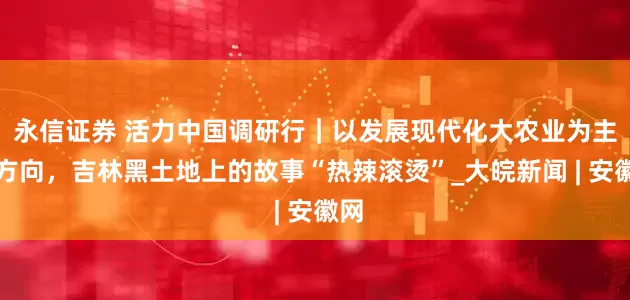 永信证券 活力中国调研行｜以发展现代化大农业为主攻方向，吉林黑土地上的故事“热辣滚烫”_大皖新闻 | 安徽网